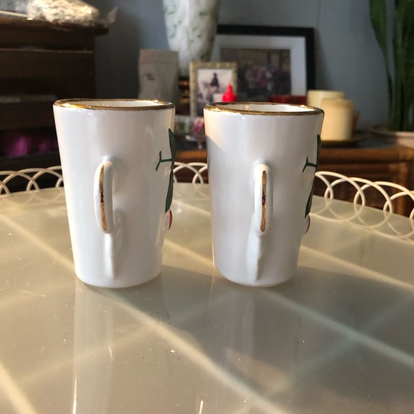 Two Red Cherry Motif Tall Espresso Mugs Cups, Ceramic - Picture 5 of 11